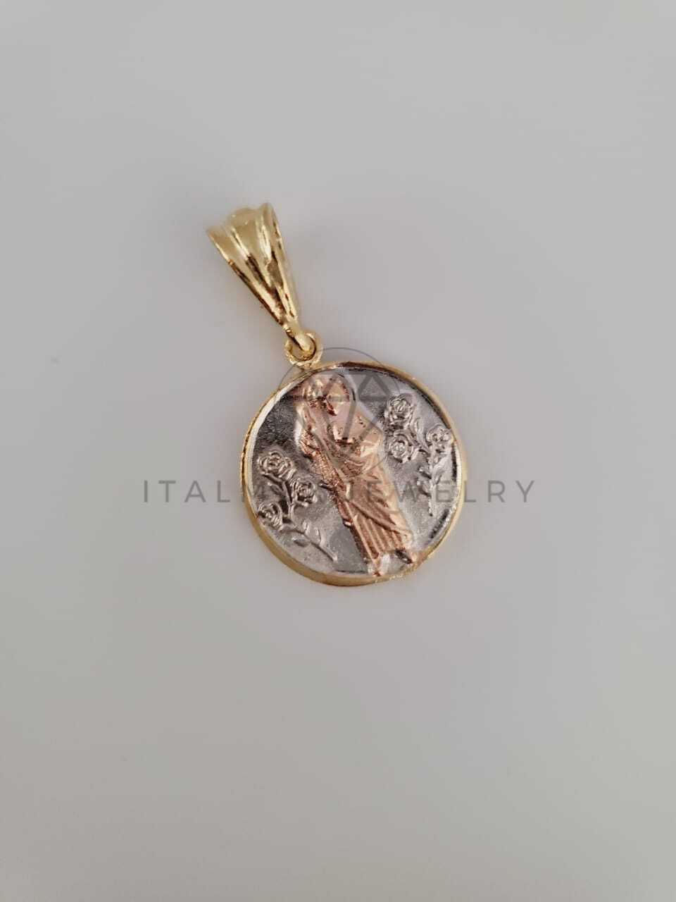 Dije Religioso - 104248 - Medalla Flores San Judas Tamaño Mini Oro Laminado 18K