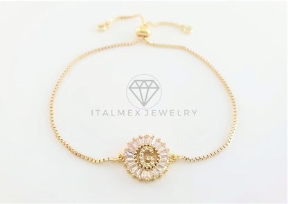 Pulsera Ajustable - 102633 - Diseño de Inicial "G" CZ Clara Oro Laminado 18K