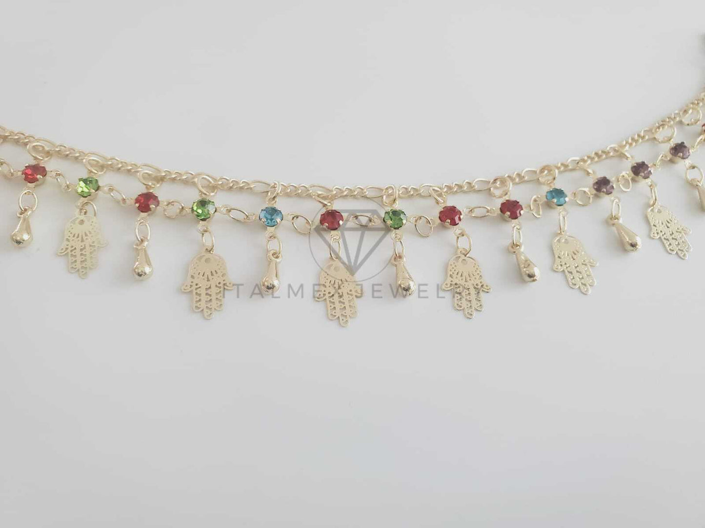 Tobillera Ajustable - 102699 - Diseño de Mano Hamsa con CZ Colores Oro Laminado 18K