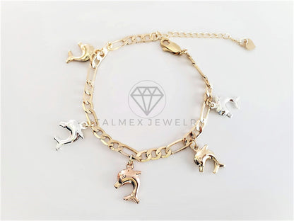 Pulsera Elegante - 100156 - Diseño de Delfines 3 Colores Oro Laminado 18K