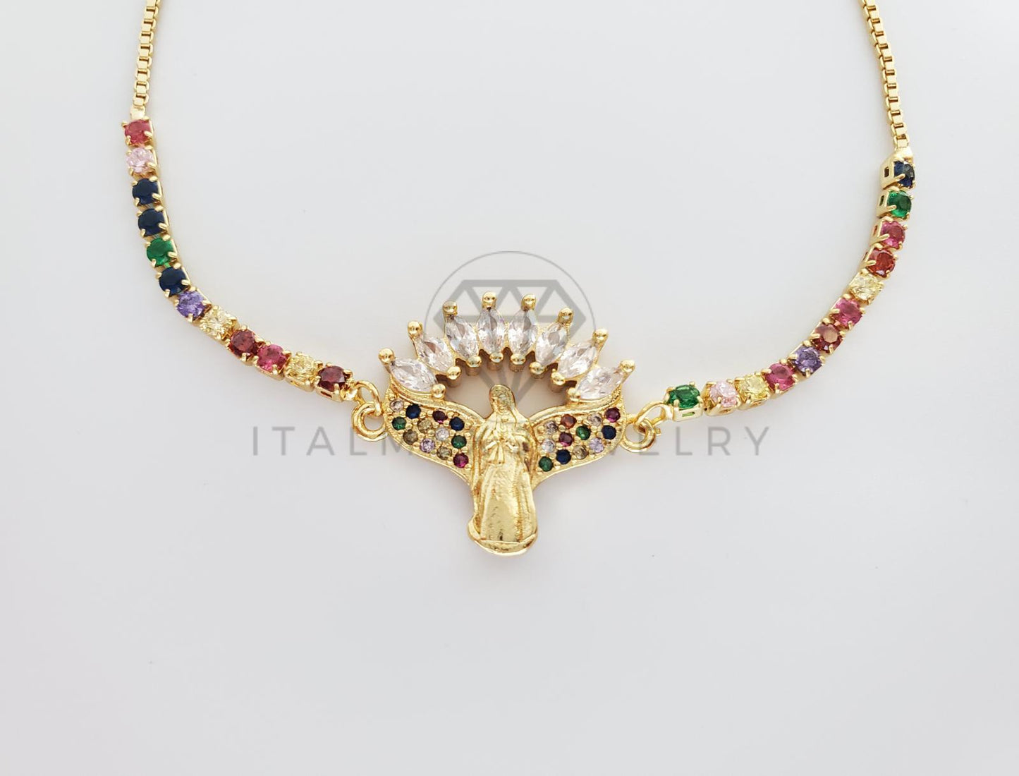 Pulsera Ajustable - 101282 - Diseño de Virgen con CZ Colores Oro Laminado 18K