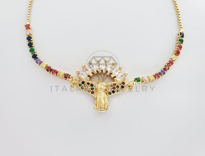Pulsera Ajustable - 101282 - Diseño de Virgen con CZ Colores Oro Laminado 18K