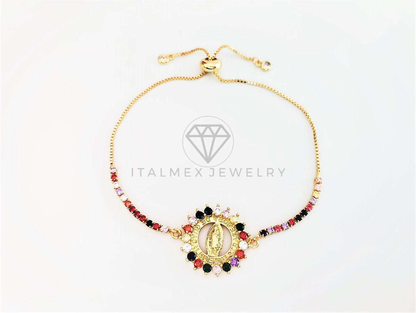 Pulsera Ajustable - 103138 - Diseño de Virgen con CZ Colores Oro Laminado 18K