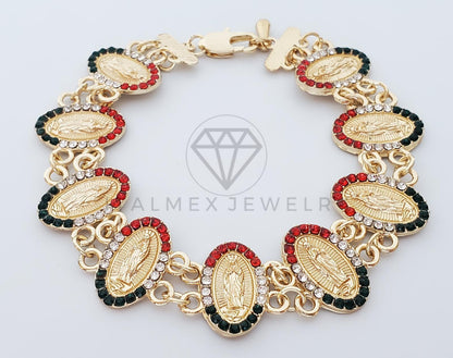 Pulsera de Lujo - 100208 - Diseño Virgen Guadalupe CZ Tricolor Oro Laminado 18K