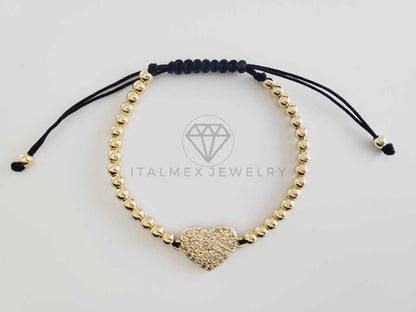 Pulsera de Lujo - 102681 - Diseño Bolitas con Corazón CZ Clara Oro Laminado 18K