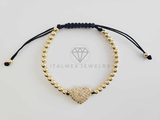 Pulsera de Lujo - 102681 - Diseño Bolitas con Corazón CZ Clara Oro Laminado 18K
