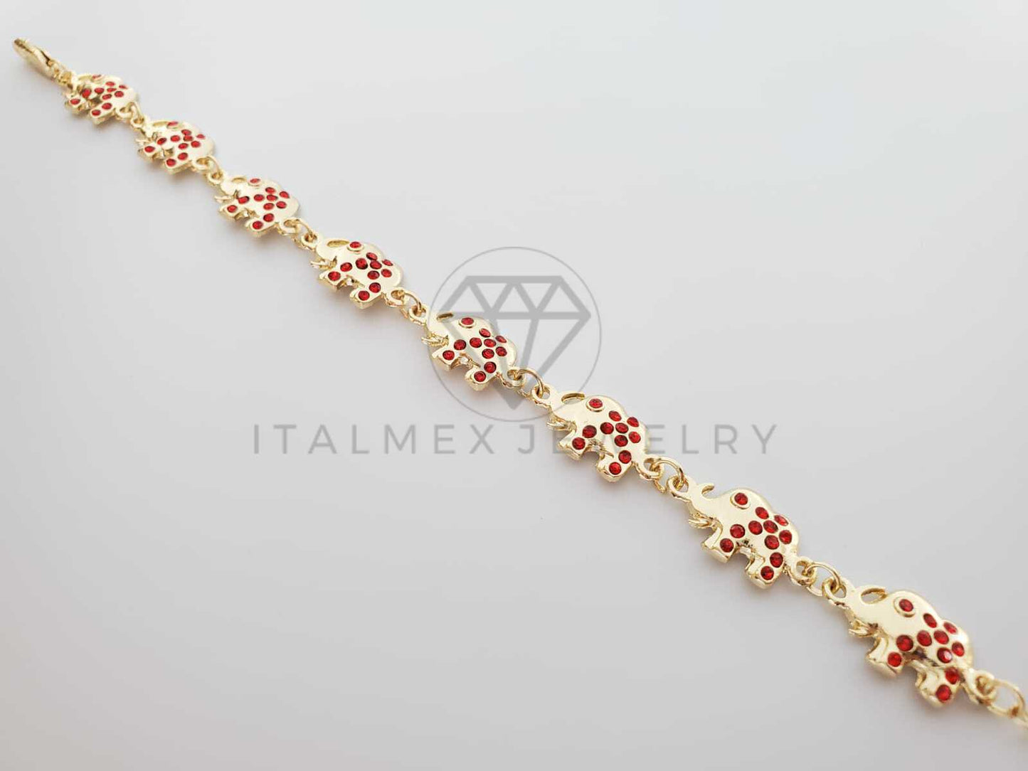 Pulsera de Lujo - 100192 - Diseño Elefante CZ Roja Oro Laminado 18K