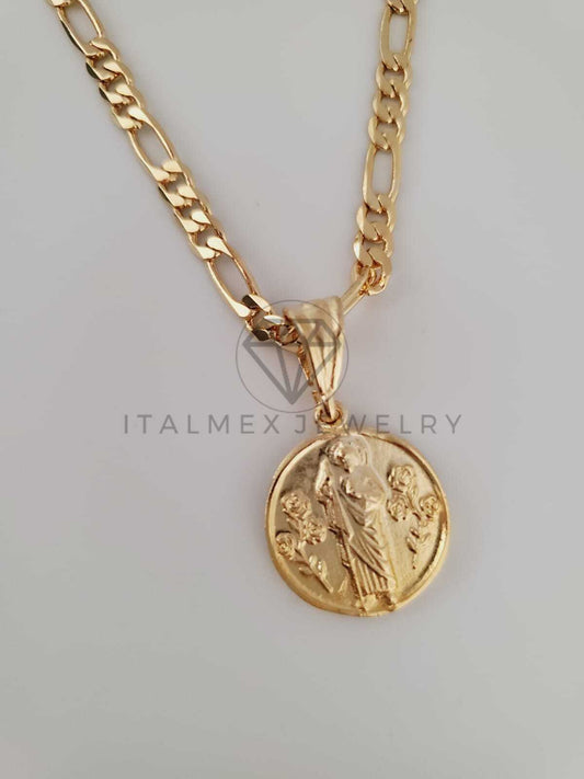 Dije Religioso - 104250 - Medalla Flores San Judas Tamaño Mini Oro Laminado 18K
