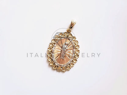 Dije Religioso - 104194 - Medalla Diamantada San Judas Bisel Flores Oro Laminado 18K