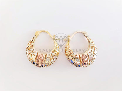 Arete Elegante - 102890 - Estilo Canasta Virgen de Guadalupe y Flores Oro Laminado 18K