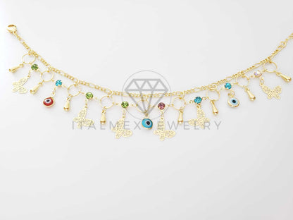 Tobillera Ajustable - 100004 - Diseño de Mariposa con Ojos de Colores Oro Laminado 18K
