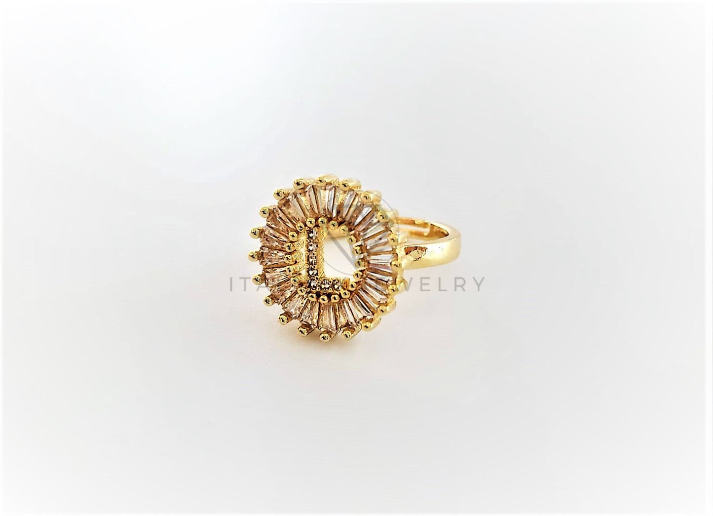 Anillo de Lujo - 102605 - Diseño Inicial "L" con CZ Clara Oro Laminado 18K