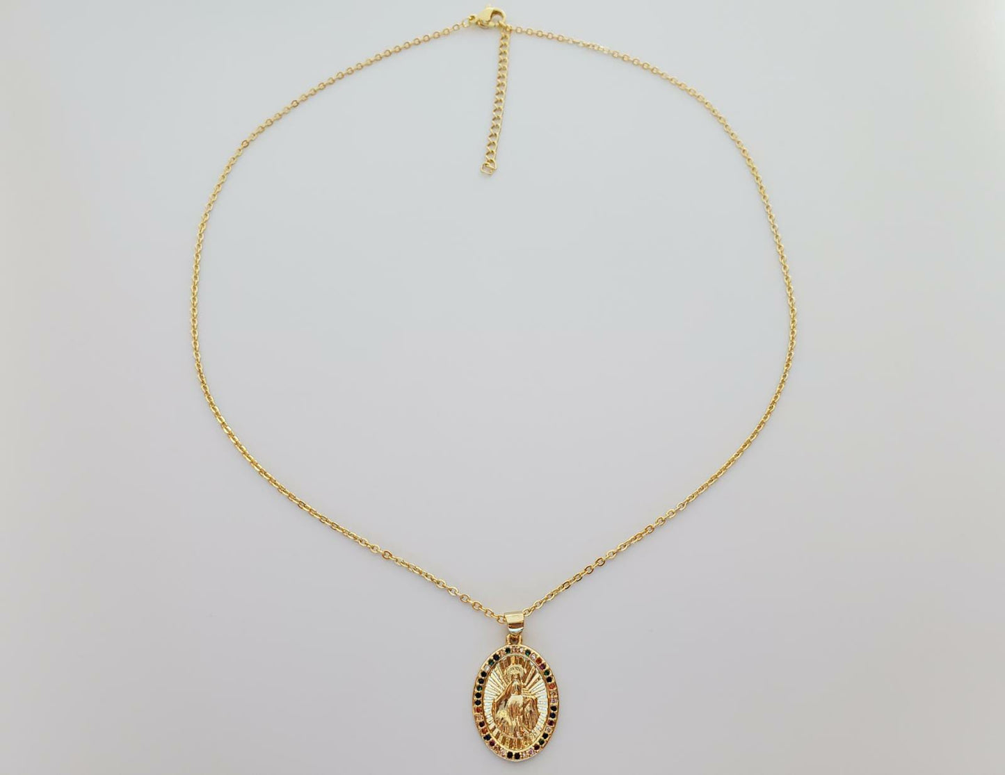 Virgin Guadalupe Medal with Colorful CZ | 18K Gold-Plated Necklace