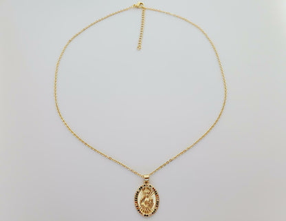 Virgin Guadalupe Medal with Colorful CZ | 18K Gold-Plated Necklace