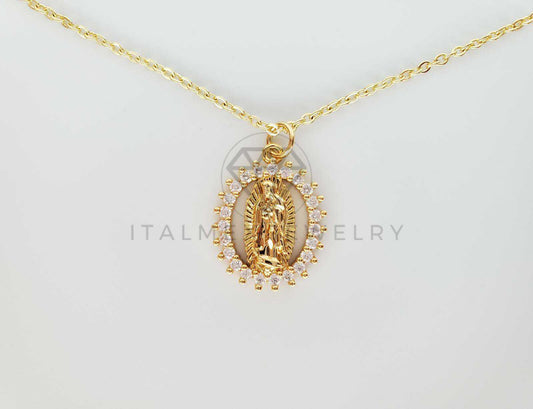 Collar Elegante - 101613 - Collar Virgen de Guadalupe CZ Clara Oro Laminado 18K