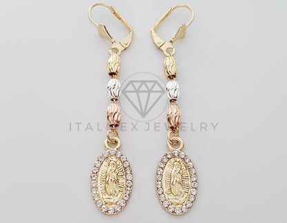 Arete de Lujo - 100767 - Arete Largo de Rosario Virgen CZ Clara Oro Laminado 18K