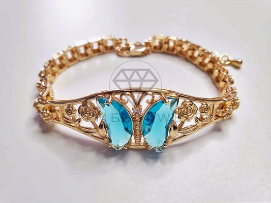 Pulsera de Lujo - 103704 - Diseño de Mariposa CZ Azul Aqua Oro Laminado 18K