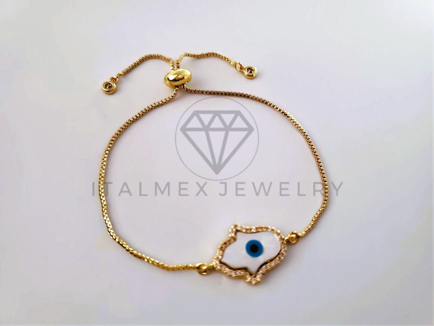 Pulsera de Lujo - 103962 - Diseño Ajustable Mano Hamsa Perla Madre Oro Laminado 18K