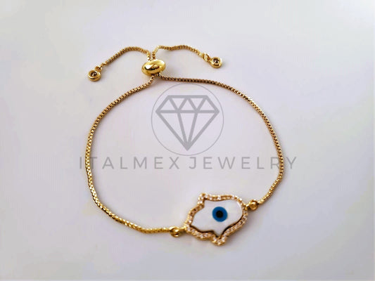 Pulsera de Lujo - 103962 - Diseño Ajustable Mano Hamsa Perla Madre Oro Laminado 18K