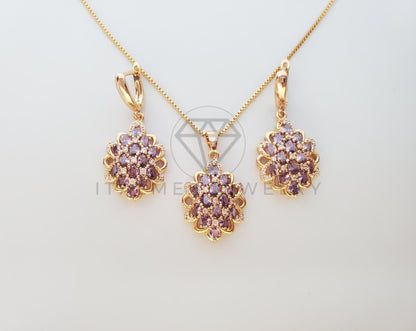 Juego de Lujo - 100618 - Diseño de CZ Color Morado Oro Laminado 18K