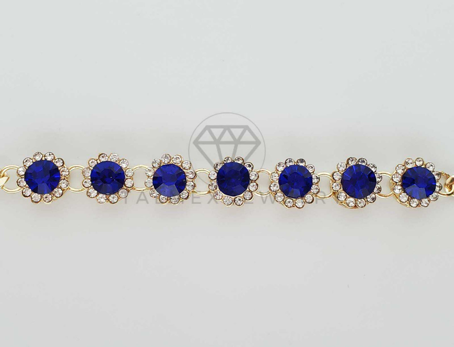 Pulsera de Lujo - 100258 - Diseño de CZ Redonda Color Azul Oro Laminado 18K