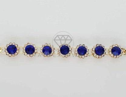Pulsera de Lujo - 100258 - Diseño de CZ Redonda Color Azul Oro Laminado 18K