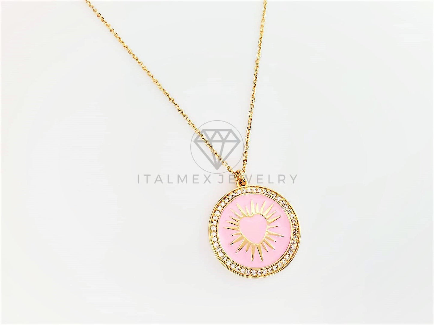 Collar Elegante - 103139 - Collar Corazón con Esmalte Rosa Oro Laminado 18K