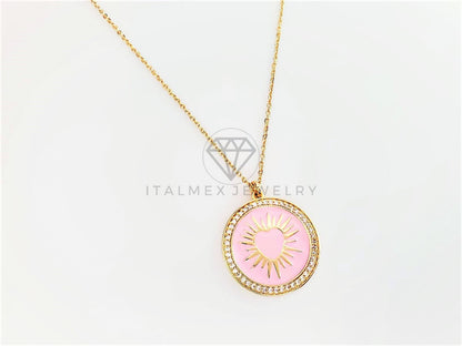 Collar Elegante - 103139 - Collar Corazón con Esmalte Rosa Oro Laminado 18K