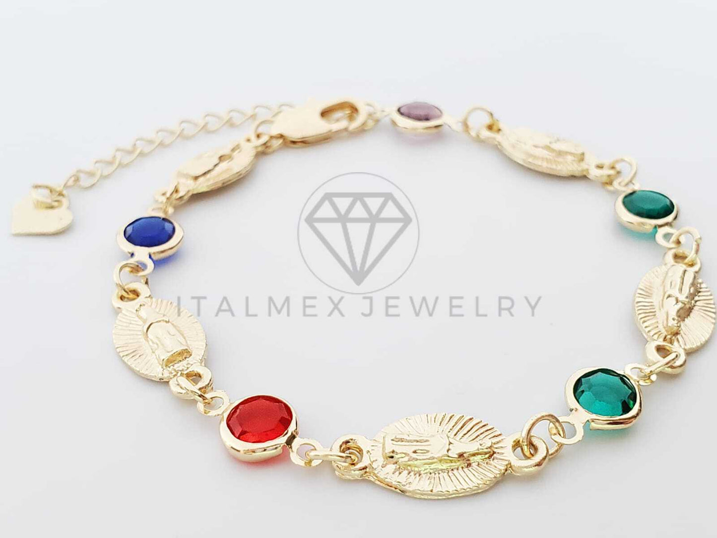 Pulsera Elegante - 100239 - Diseño de Virgen con CZ de colores Oro Laminado 18K