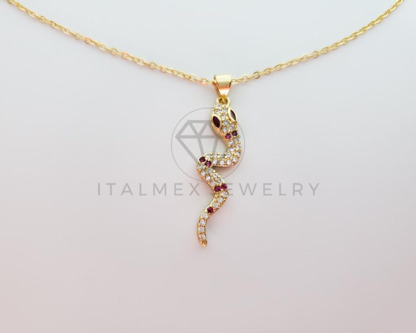 Collar Elegante - 101308 - Collar Serpiente CZ Colores Oro Laminado 18K