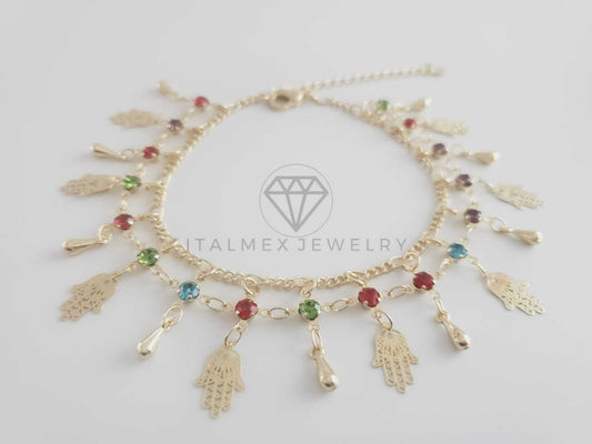 Tobillera Ajustable - 102699 - Diseño de Mano Hamsa con CZ Colores Oro Laminado 18K