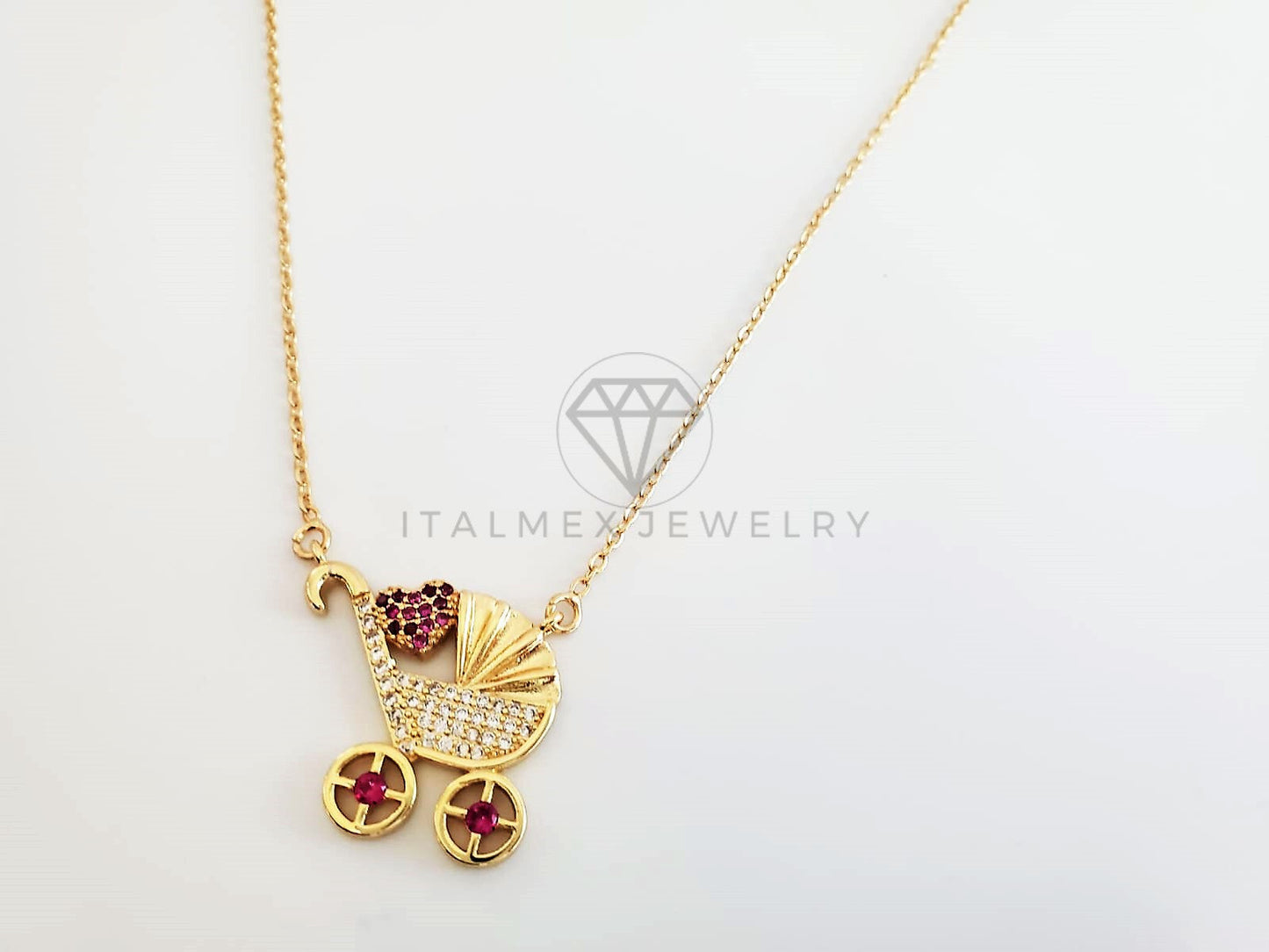Collar Elegante - 103228 - Collar Carriola CZ Rosa y Clara Oro Laminado 18K