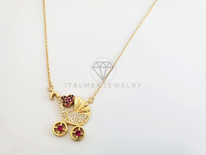 Collar Elegante - 103228 - Collar Carriola CZ Rosa y Clara Oro Laminado 18K