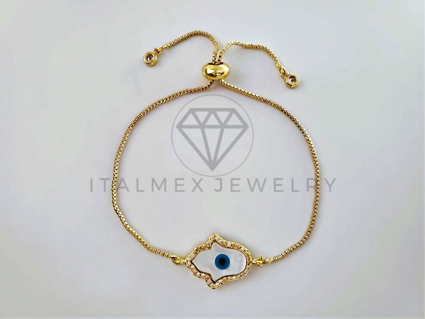 Pulsera de Lujo - 103962 - Diseño Ajustable Mano Hamsa Perla Madre Oro Laminado 18K
