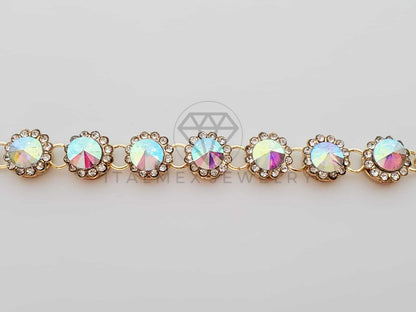 Pulsera de Lujo - 100260 - Diseño de CZ Redonda Color Clara Oro Laminado 18K