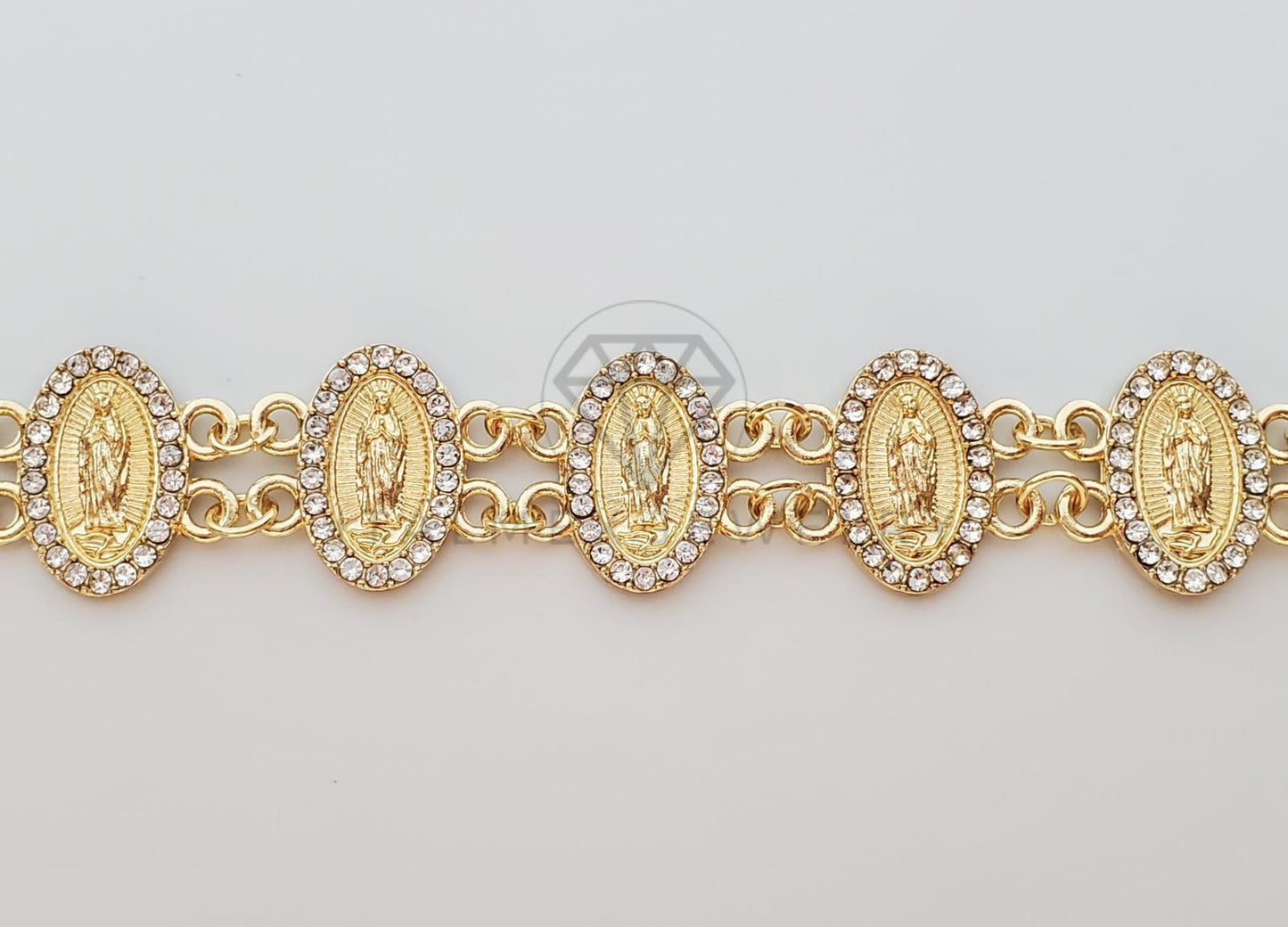 Pulsera de Lujo - 100206 - Diseño de Moneda de la Virgen de Guadalupe Con CZ Clara Oro Laminado 18K