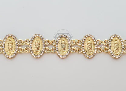 Pulsera de Lujo - 100206 - Diseño de Moneda de la Virgen de Guadalupe Con CZ Clara Oro Laminado 18K