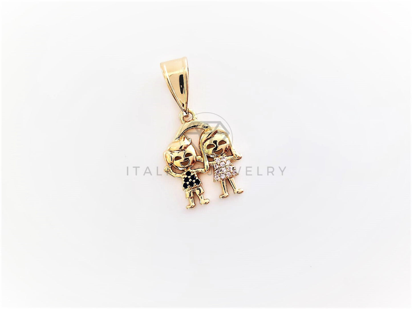 Dije Elegante - 102856 - Dije Niño y Niña CZ Azul y Rosa Tamaño Chica Oro Laminado 18K