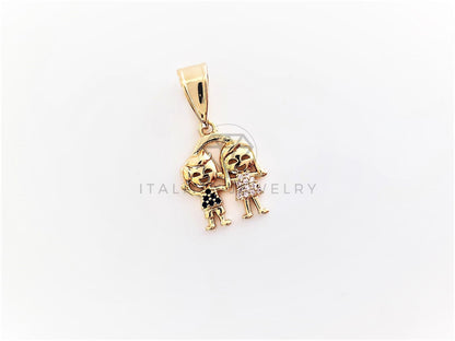 Dije Elegante - 102856 - Dije Niño y Niña CZ Azul y Rosa Tamaño Chica Oro Laminado 18K