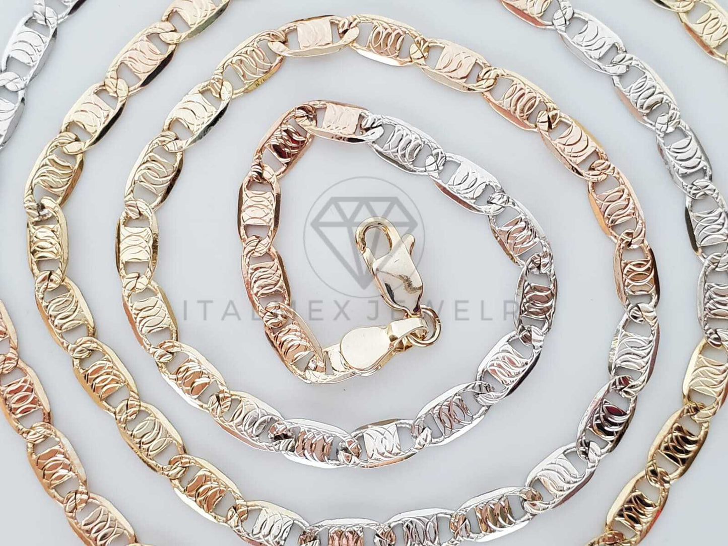 Cadena Clásica - 101917 - Estilo Gucci Zegrinada 4mm/50cms 3 Tonos Oro Laminado 18K