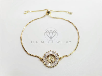Pulsera Ajustable - 102636 - Diseño de Inicial "K" CZ Clara Oro Laminado 18K