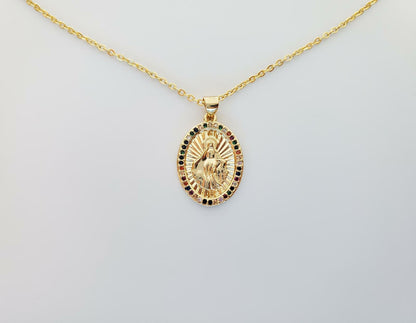 Virgin Guadalupe Medal with Colorful CZ | 18K Gold-Plated Necklace