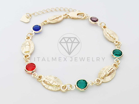 Pulsera Elegante - 100239 - Diseño de Virgen con CZ de colores Oro Laminado 18K