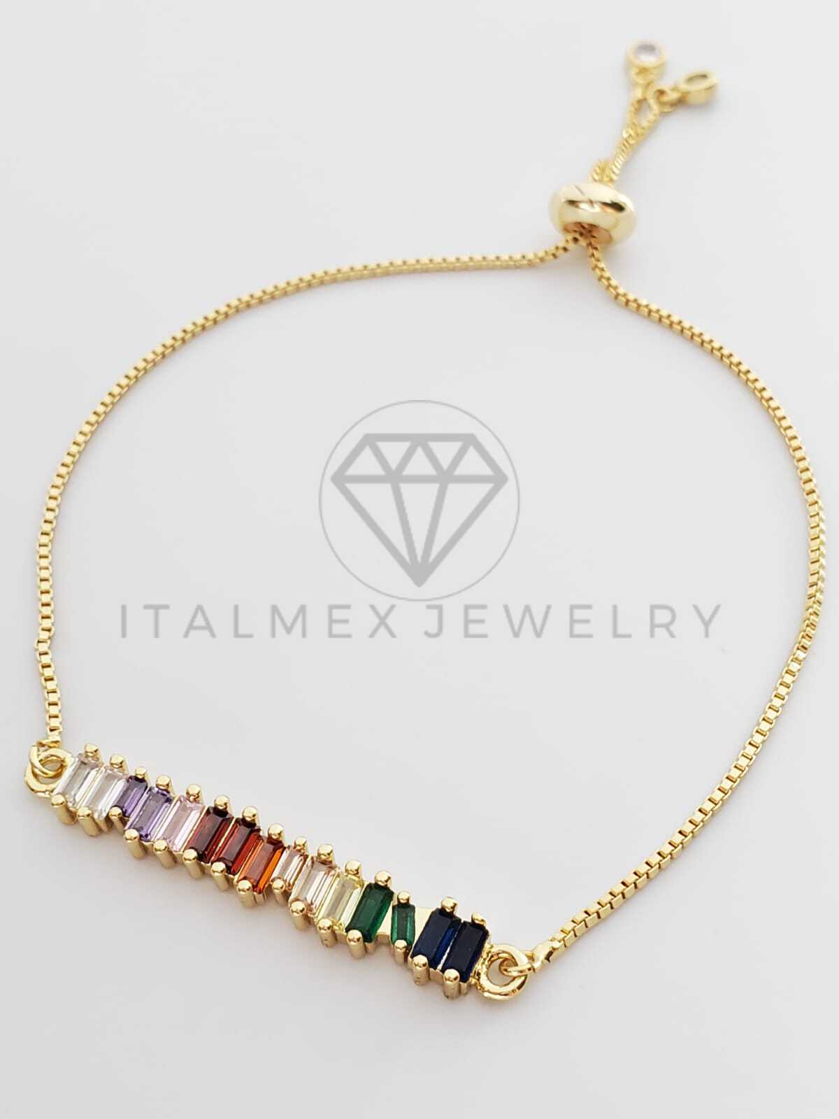 Pulsera Ajustable - 100342 - Diseño de Placa de CZ Colores Oro Laminado 18K