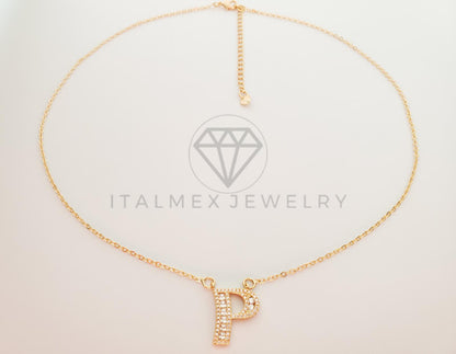 Collar Elegante - 101423 - Collar Inicial "P" Con CZ Clara Oro Laminado 18K