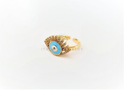 Anillo de Lujo - 103150 - Diseño Ojo Turco Azul con CZ Color Oro Laminado 18K