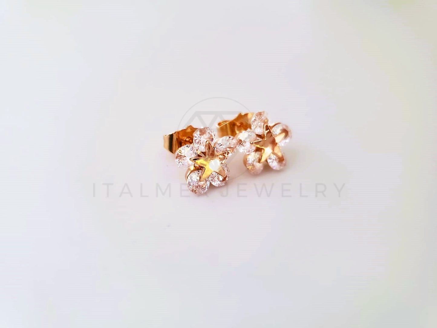Broquel de Lujo - 104072 - Diseño Flor CZ Clara Oro Laminado 18K