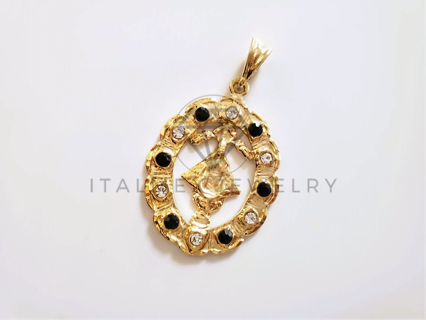 Dije Elegante - 104153 - Medalla Virgen San Juan de los Lagos CZ Bicolor Oro Laminado 18K