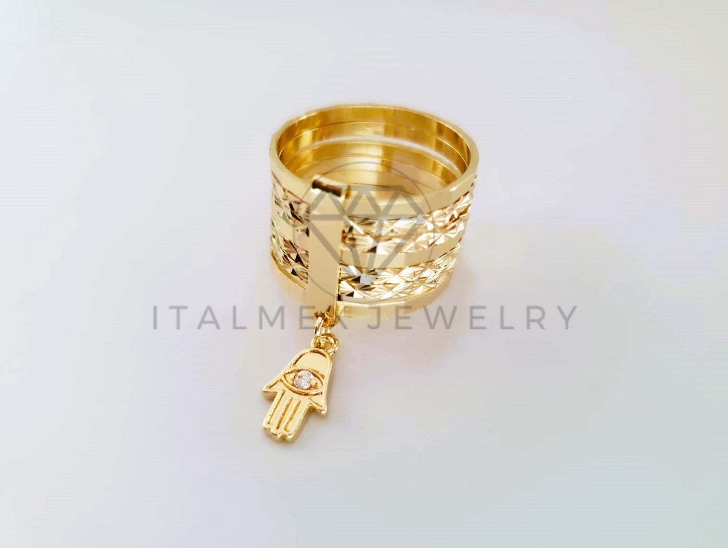 Anillo de Lujo - 103906 - Anillo Semanario Diamantado Mano Hamsa Oro Laminado 18K
