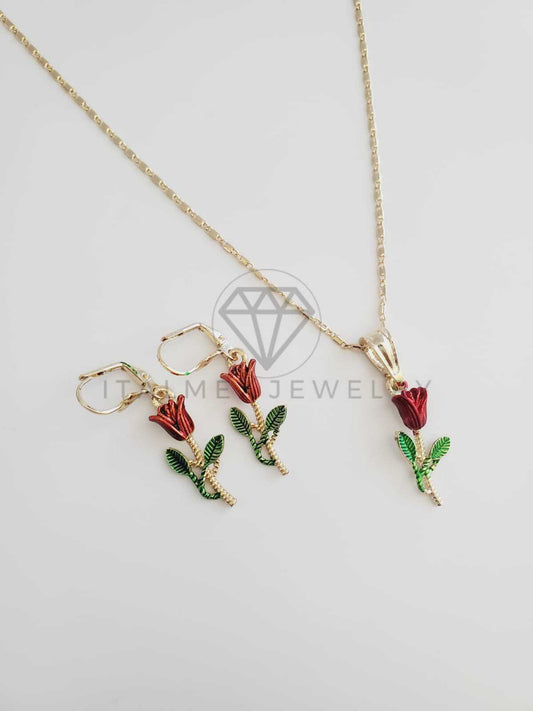 Juego de Lujo - 102372 - Diseño de Rosas Colores Oro Laminado 18K